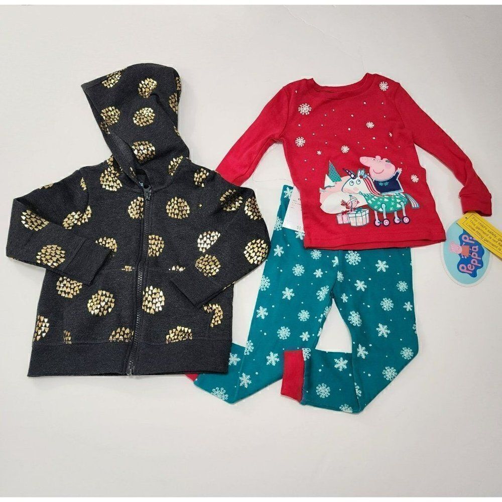 2 pc - Todder Girl - 2T - Hooded sweater & Peppa Pig Christmas Pajama set - NWOT